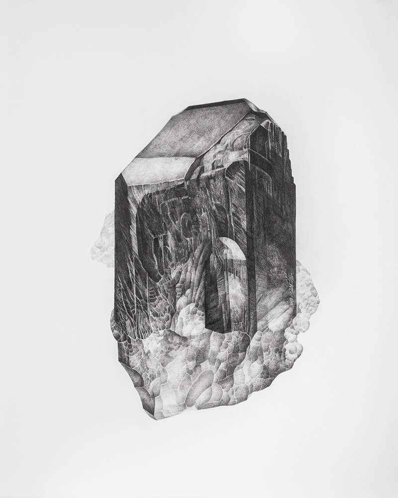 luce minore, Sara Welponer pencil drawing of a mineral